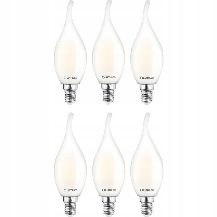 LED E14 készlet, 7W = 60W, 770lm, 4000K, láng alakú, izzószál, LUMILED, 6x