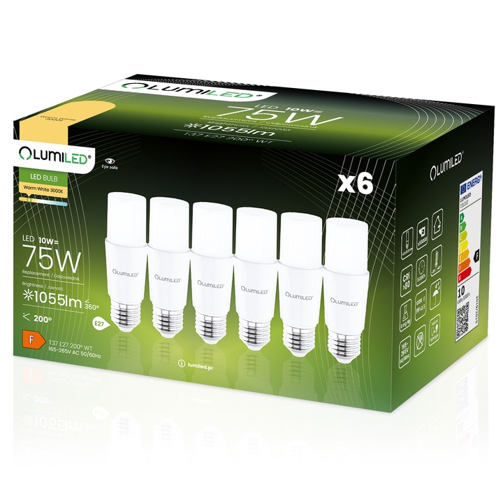 6x LED Stick E27 izzók 10W = 75W 1055lm 3000K Lumiled meleg fehér cső