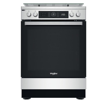 Aragaz combinat Whirlpool WS68G8ACXT/E, 60 cm, 4 arzatoare pe gaz, cuptor de 83 l, tehnologie 6th Sense, clasa energetica A, inox