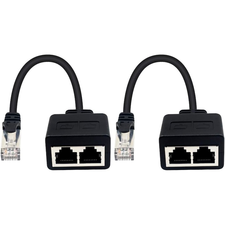 Ethernet elosztó kábel, Aisdelu®, 1 RJ45 dugasz-2 RJ45 anya, kábelhosszabbítóhoz, fekete