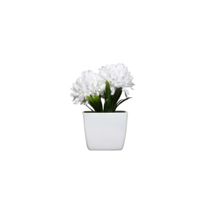 Planta artificiala in ghiveci cu flori albe, 12 cm inaltime