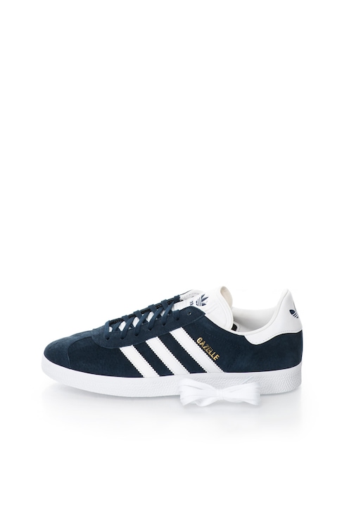 Adidas ORIGINALS, Pantofi sport din piele nabuc Gazelle, Alb/Bleumarin