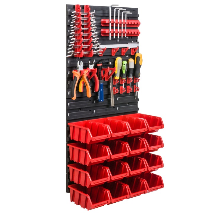 Organizator scule perete, pentru garaj si atelier, cutie organizator suruburi, cu suporturi, carlige si rafturi, organizator unelete 78x39 cm, SimpleThing