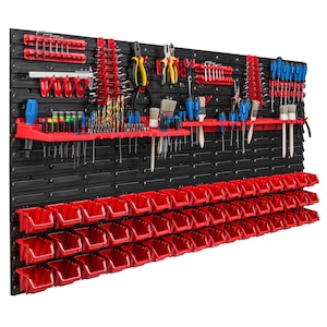 Organizator scule perete, pentru garaj si atelier, cutie organizator suruburi, cu suporturi, carlige si rafturi, organizator unelete 156x78 cm, SimpleThing