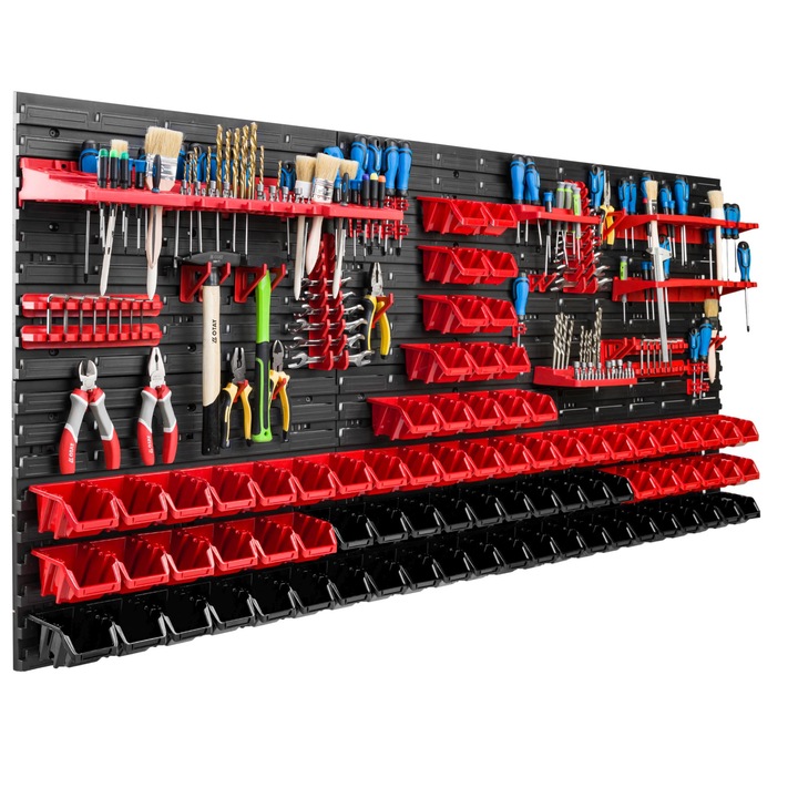 Organizator scule perete, pentru garaj si atelier, cutie organizator suruburi, cu suporturi, carlige si rafturi, organizator unelete 172x78 cm, SimpleThing