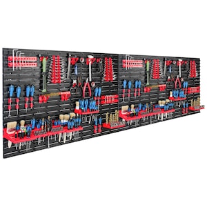 Organizator scule perete, pentru garaj si atelier, cutie organizator suruburi, cu suporturi, carlige si rafturi, organizator unelete 230x78 cm, SimpleThing