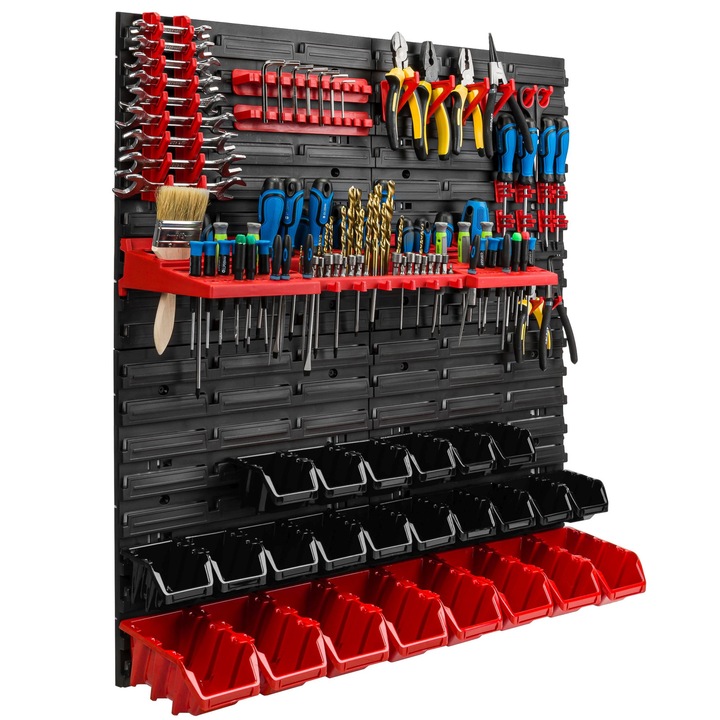 Organizator scule perete, pentru garaj si atelier, cutie organizator suruburi, cu suporturi, carlige si rafturi, organizator unelete 78x78 cm, SimpleThing