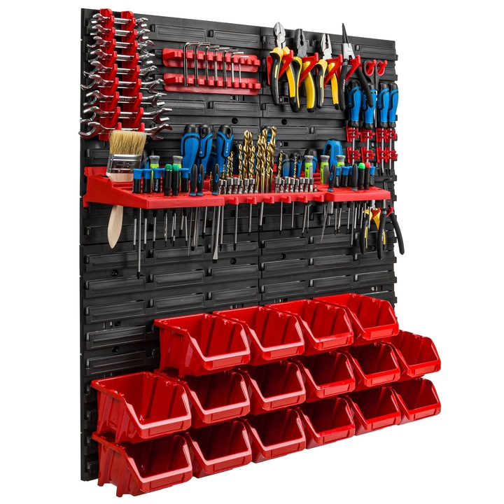 Organizator scule perete, pentru garaj si atelier, cutie organizator suruburi, cu suporturi, carlige si rafturi, organizator unelete 78x78 cm, SimpleThing