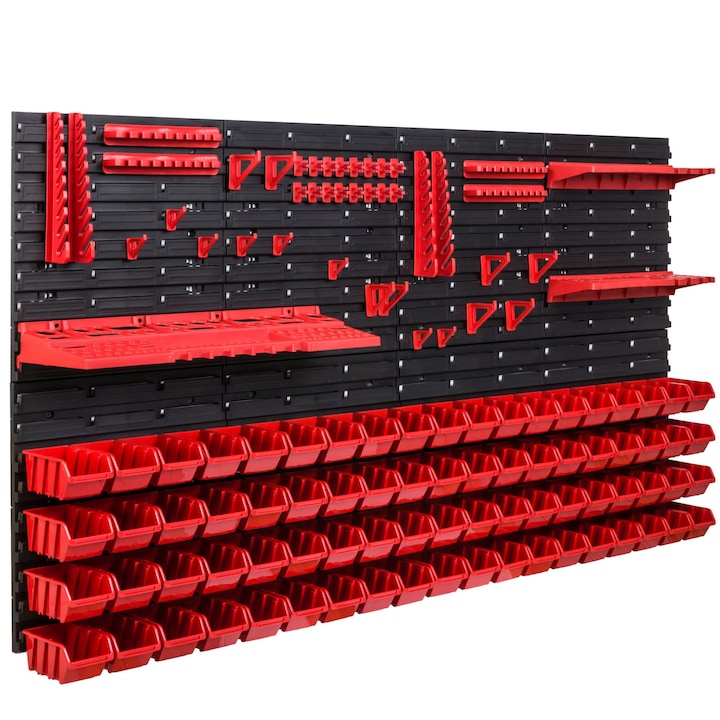 Organizator scule perete, pentru garaj si atelier, cutie organizator suruburi, cu suporturi, carlige si rafturi, organizator unelete 156 x78 cm, SimpleThing