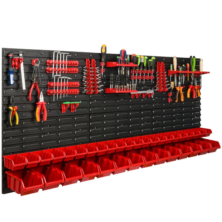 Organizator scule perete, pentru garaj si atelier, cutie organizator suruburi, cu suporturi, carlige si rafturi, organizator unelete 172x78 cm, SimpleThing