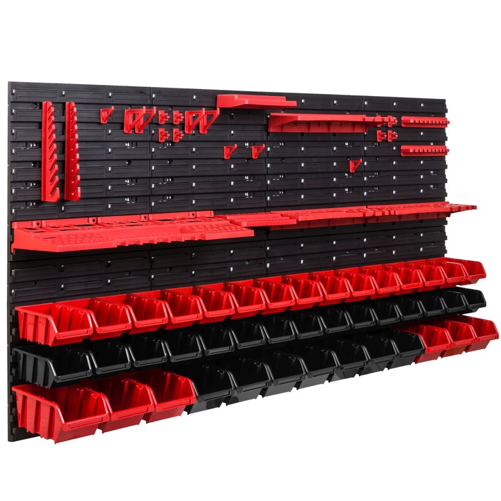 Szerszámtároló panel, SimpleThing, polipropilén, 51 rekesszel, piros/fekete