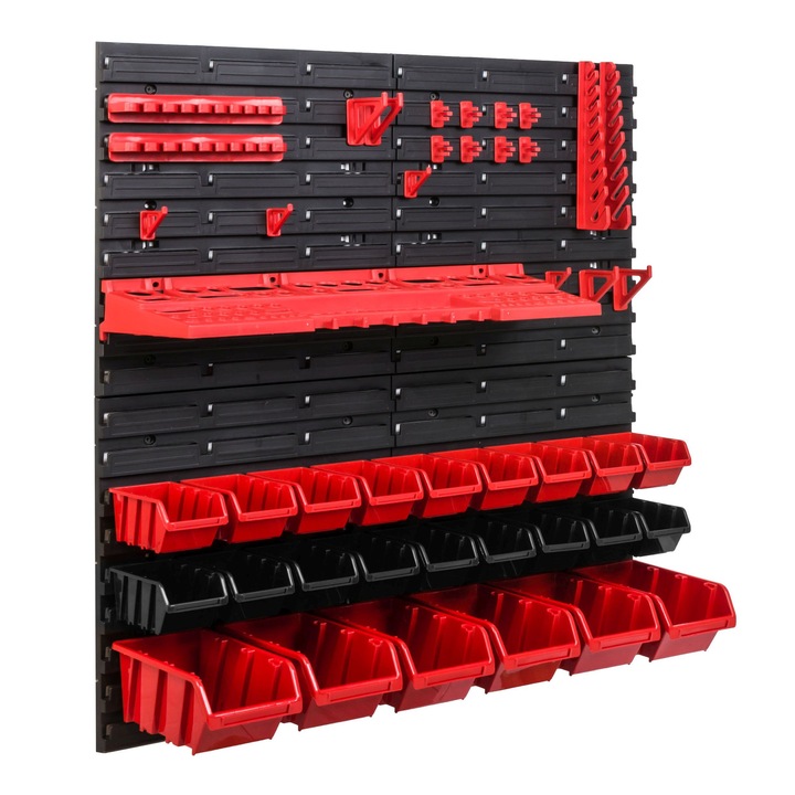 Organizator scule perete, pentru garaj si atelier, cutie organizator suruburi, cu suporturi, carlige si rafturi, organizator unelete 78x78 cm, SimpleThing