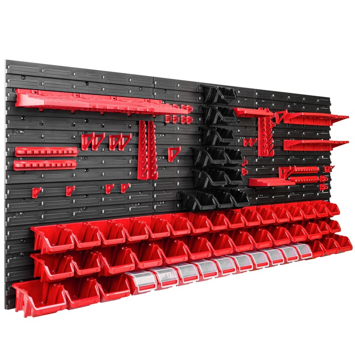 Szerszámtároló panel, SimpleThing, Rekesszel, 172x78 cm, Fekete/piros