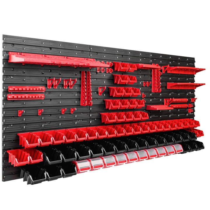 Szerszámtároló panel, SimpleThing, Rekesszel, 172x78 cm, Fekete/piros