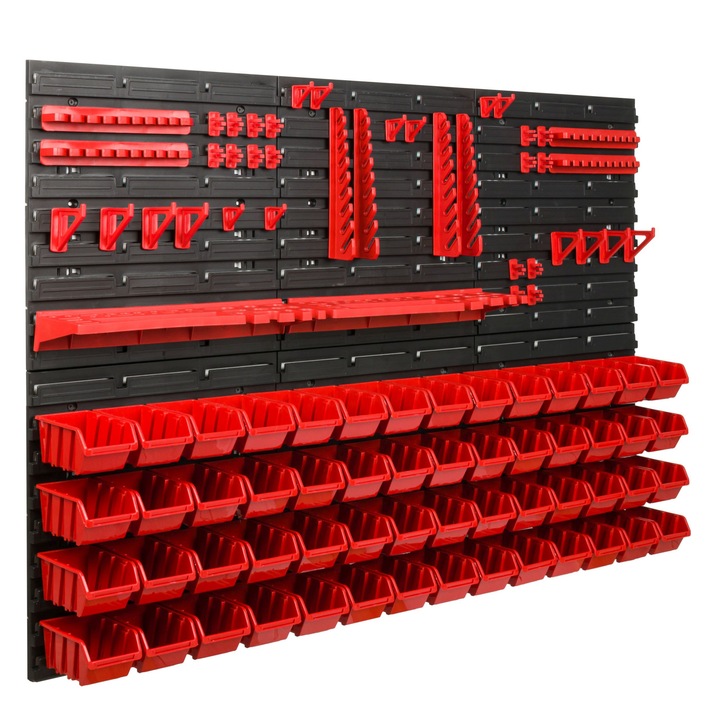 Szerszámtároló panel, SimpleThing, 56 rekesszel, 117x78 cm, fekete/piros
