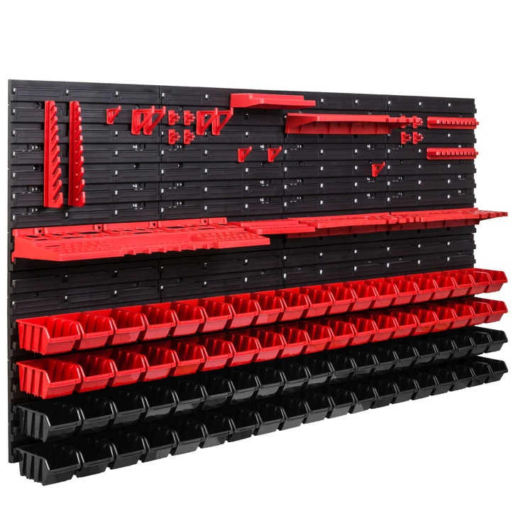 Szerszámtároló panel, SimpleThing, 76 rekesszel, 156x78 cm, fekete/piros