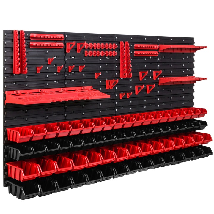 Szerszámtároló panel, SimpleThing, 68 rekesszel, 156x78 cm, piros/fekete