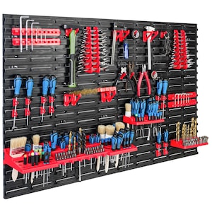 Organizator scule perete, pentru garaj si atelier, cutie organizator suruburi, cu suporturi, carlige si rafturi, organizator unelete 115 x78 cm, SimpleThing