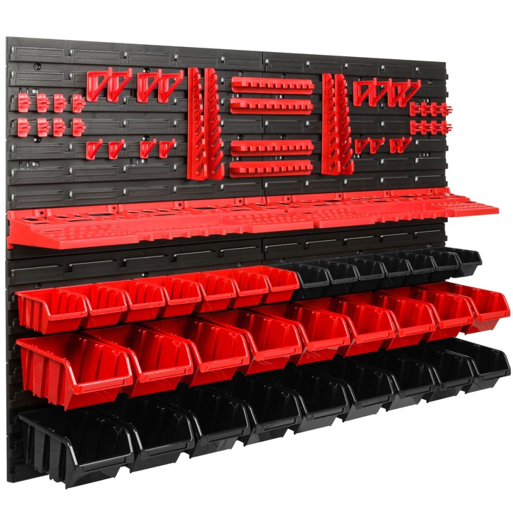 Szerszámtároló panel, SimpleThing, 32 rekesszel, 115x78 cm, piros/fekete