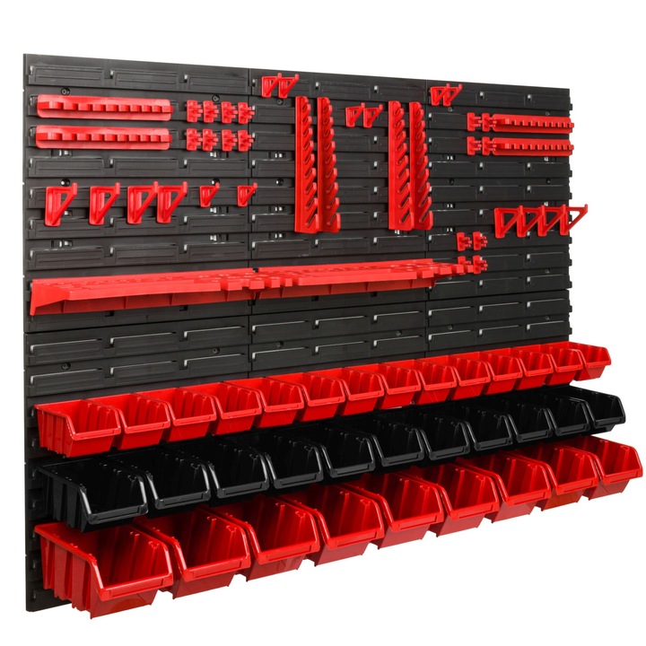 Szerszámtároló panel, Kistenberg, 34 rekesszel, 117x78 cm, piros/fekete