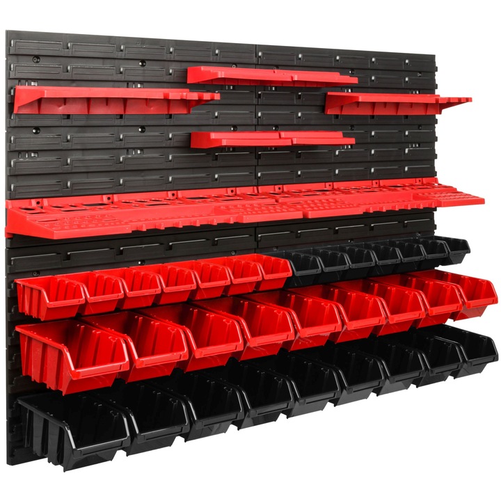 Szerszámtároló panel, Kistenberg, 32 rekesszel, 115x78 cm, fekete/piros