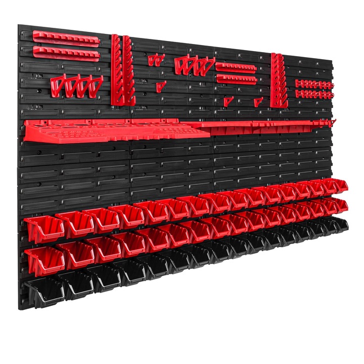 Organizator scule perete, pentru garaj si atelier, cutie organizator suruburi, cu suporturi, carlige si rafturi, organizator unelete 156 x78 cm, SimpleThing