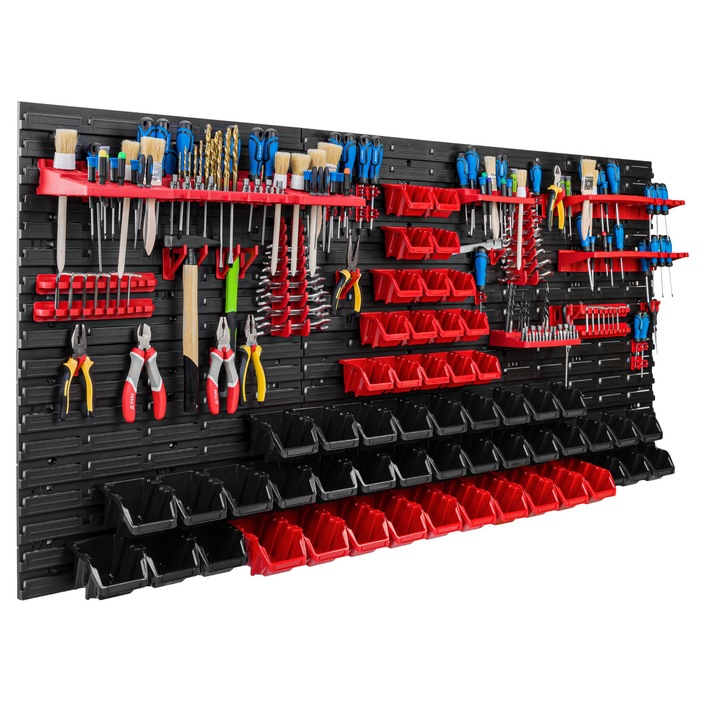 Organizator scule perete, pentru garaj si atelier, cutie organizator suruburi, cu suporturi, carlige si rafturi, organizator unelete 172x78 cm, SimpleThing