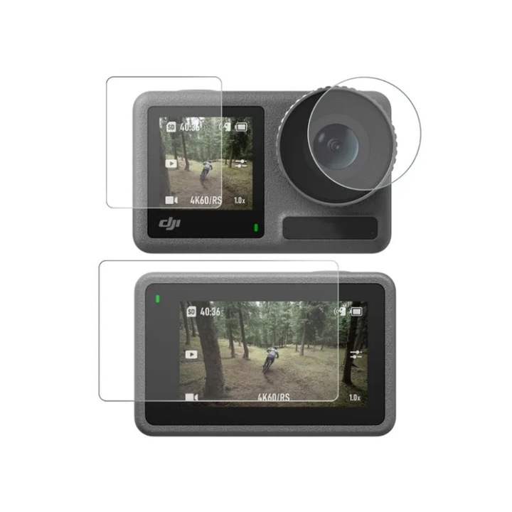 Set 3 x Folie protectie din Sticla pentru ecran si obiectiv compatibil cu DJI OSMO Action 3, Action 4, Action 5 H9 Glass