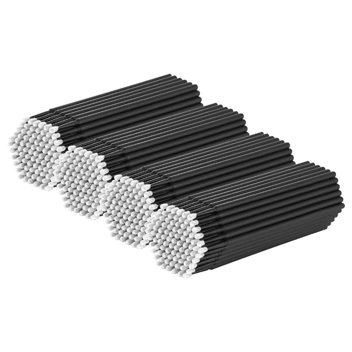 Betisoare igienice cu 100% bumbac, NUODWELL, 400 de bucati, moi si delicate, adsorbtie puternica, prindere confortabila, indoibila, potrivita pentru machiajul ochilor si buzelor, negru