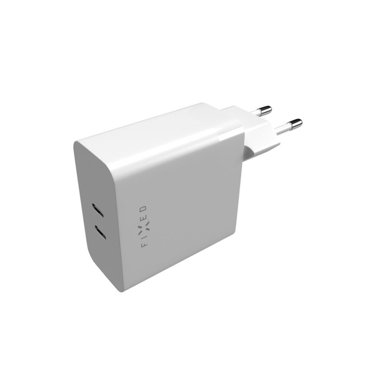 FIXED hálózati USB-C töltő, 2 kimenet, PD 3.0 támogatás, 65W, fehér