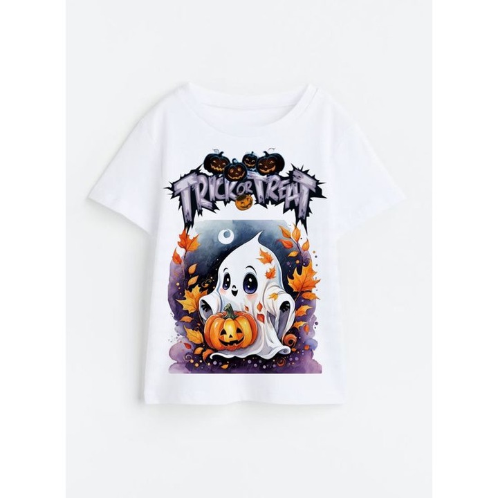 Gyermek feher pamut polo, szemelyre szabott Halloween M4, Fehér