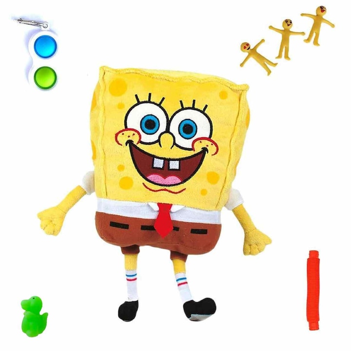 Комплект плюшени играчки, Супер Спондж Боб, 30 см, 7 играчки