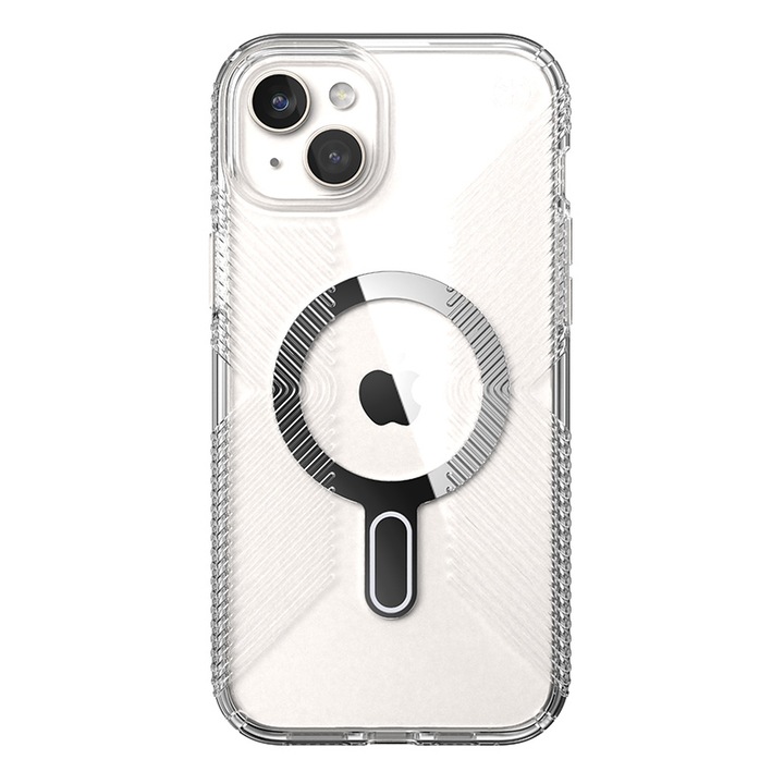 Telefontok, Pettyes, Műanyag, MagSafe kompatibilis, iPhone 15 Plus / iPhone 14 Plus készülékekhez, Átlátszó / Ezüst