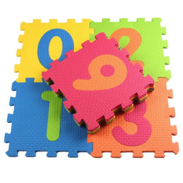 Covoras de joaca tip puzzle cu numere pentru copii, Multicolor, 30 x 30 cm, 10 bucati/ set