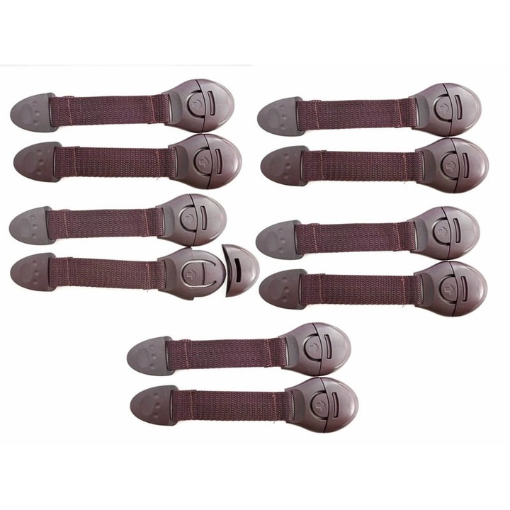 Set 10 sigurante, flexibile textile pentru usi si sertare, 20 cm, Maro