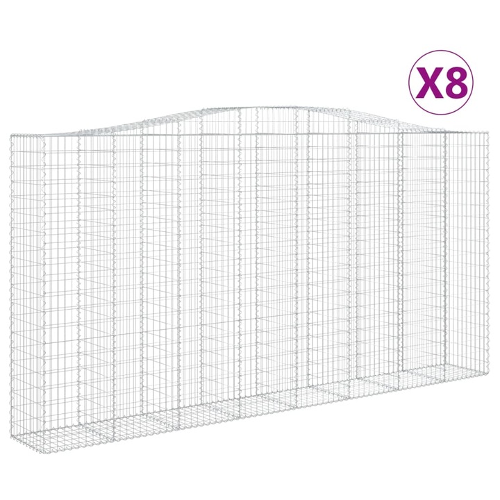 Set cosuri gabion arcuite vidaXL, 8 buc 400x50x200/220 cm, fier galvanizat 77.6 kg 3146027