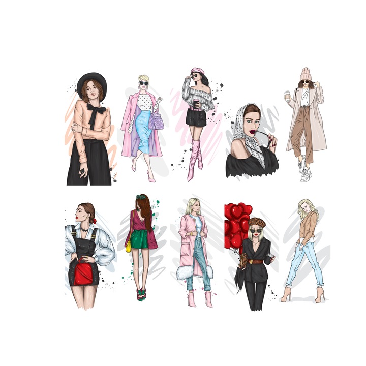 Set 5 semne de carte duble 100% reciclate Lady, carton texturat-tactil 250g