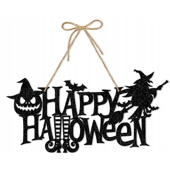 Halloween dekoráció, akasztóval, fekete betűk, 41 x 21 cm