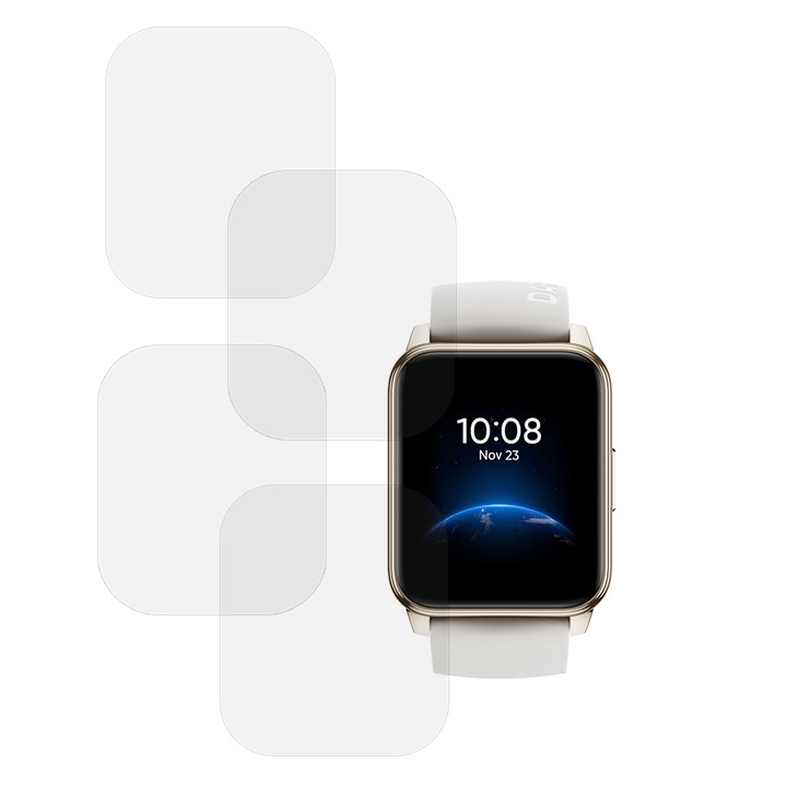 Комплект от 4 x фолио, съвместимо с Realme Watch 2, Commando Shield Full Glue, регенерируем силиконов хидрогел, против удар и против счупване, SlimLine NanoShield, прозрачен