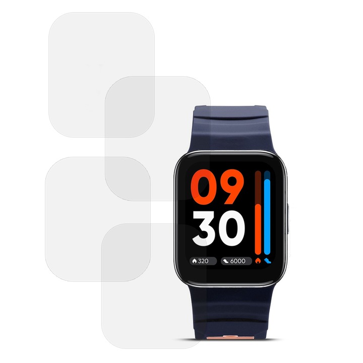 Комплект от 4 x фолио, съвместимо с Realme Watch 3, Commando Shield Full Glue, регенерируем силиконов хидрогел, против удар и против счупване, SlimLine NanoShield, прозрачен