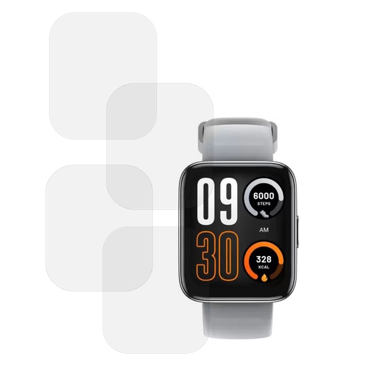 Комплект от 4 x фолио, съвместимо с Realme Watch 3 Pro, Commando Shield Full Glue, регенерируем силиконов хидрогел, против удар и против счупване, SlimLine NanoShield, прозрачен