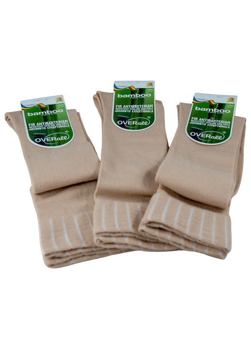 Set 3 perechi de sosete lungi 3/4 sub genunchi, Overall, Bamboo Diabetic 3/4, barbati, Bej