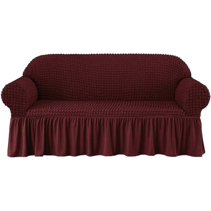 Krepp rugalmas huzat fodrokkal 3 személyes kanapéhoz Burgundy Red180-240 cm