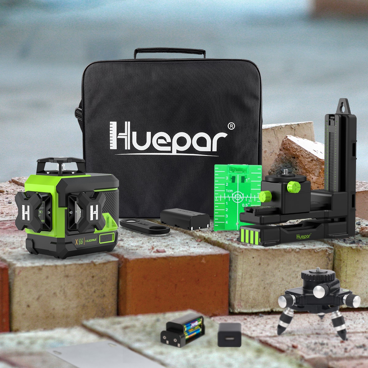 Huepar-Niveau laser 4D 16 lignes croisées Z04CG, écran LCD, Bluetooth et télécommande, faisceau vert Osram avec 2x Eddie ion   1420