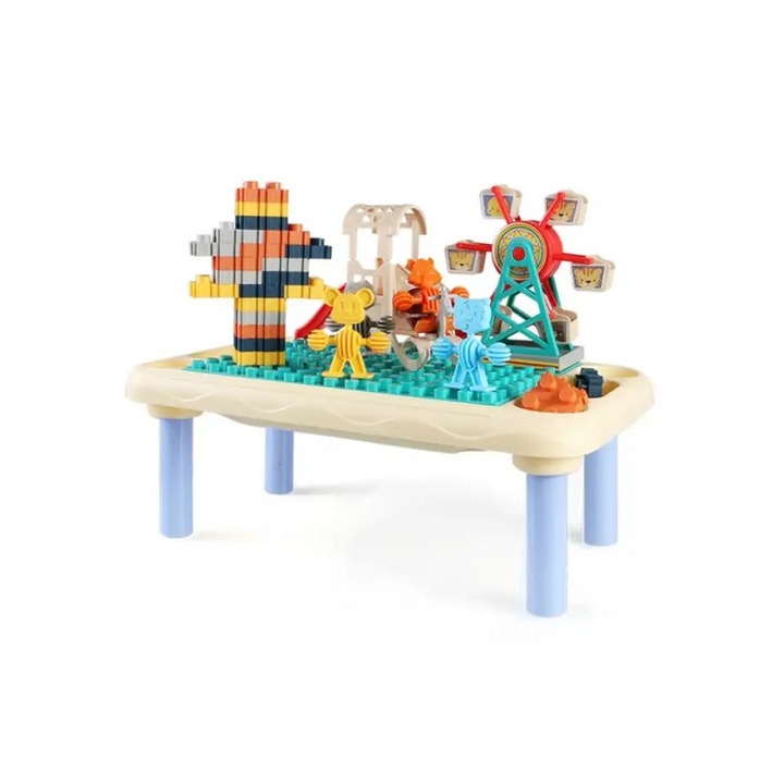 Masa blocuri constructii AliBibi® cu spatiu de depozitare, 55 piese incluse