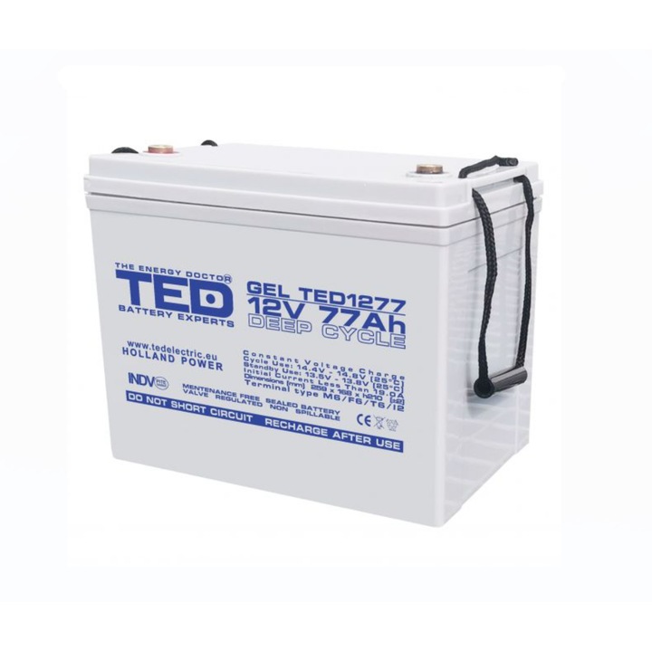 Akkumulátor AGM VRLA 12V 77A GEL Deep Cycle 260mm x 167mm xh 210mm M6 TED Battery Expert Holland TED003409