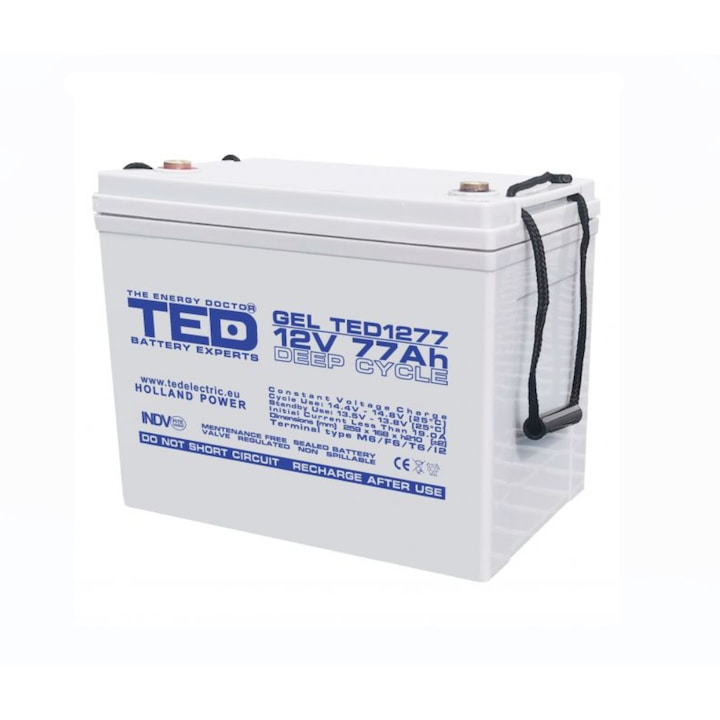 ΠΠΊΡΠΌΡΠ»Π°ΡΠΎΡ AGM VRLA 12V 77A GEL Deep Cycle 260mm x 167mm xh 210mm M6 TED Battery Expert Holland TED003409