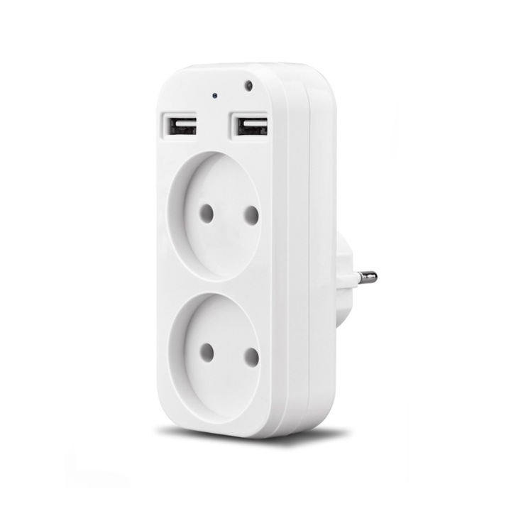 Adaptor Priza cu Camera Ascunsa SpyGadget,2XUSB, WiFi, P2P IP, Full HD, Detectie miscare, Memorie interna 128 GB