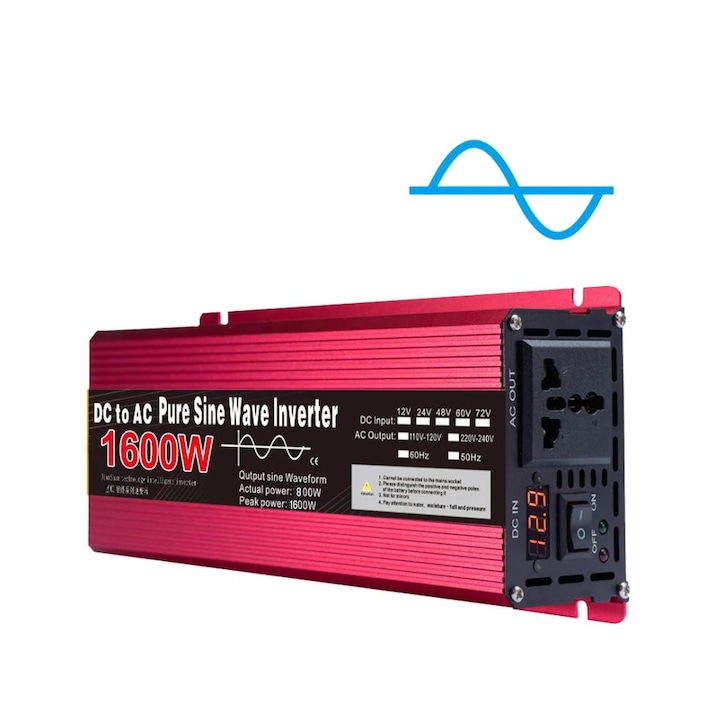 Taggo Inverter, 1600W 12V – 220V autó és napelemek SINUS PUR, tisztahullámú lakókocsi, ház, nyaraló