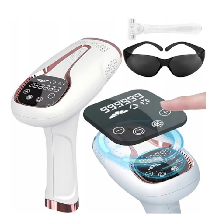 Epilator IPL Clavi, 999 999 Pulsatii, Epilare Definitiva, pentru Femei si Barbati, 5 Trepte de Intensitate, Indeparteaza Parul de pe Corp, Brate, Picioare, Axila, Facial si Inghinal, Alb